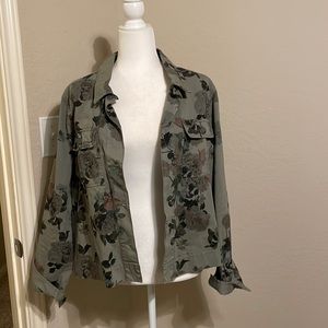 Westport - army green jacket with flower print; 100% cotton; size XL